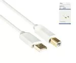 HQ USB 2.0 kabel A-stekker naar B-stekker, Monaco Range, wit, 2,00m